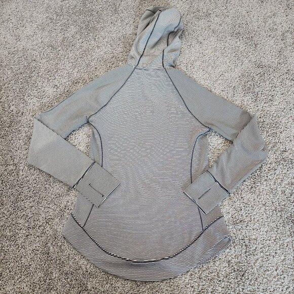 Athleta‎ Hoodie Women's XS Black White Striped Quarter Zip Sweater Pockets - Picture 2 of 10